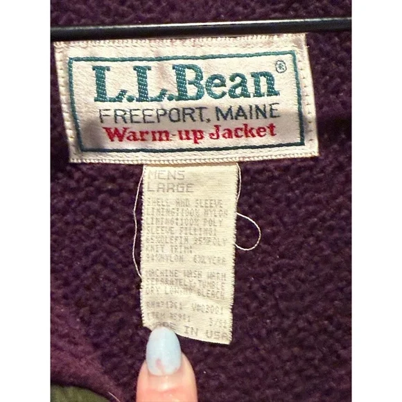 L.L.Bean Vintage 1992 Warm-Up Bomber Jacket Coat Mens Large Olive Green Purple